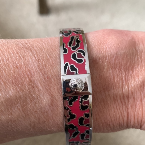 COACH floral bangle bracelet. Silver with pink , black and red. NEW- never worn. - Picture 2 of 4